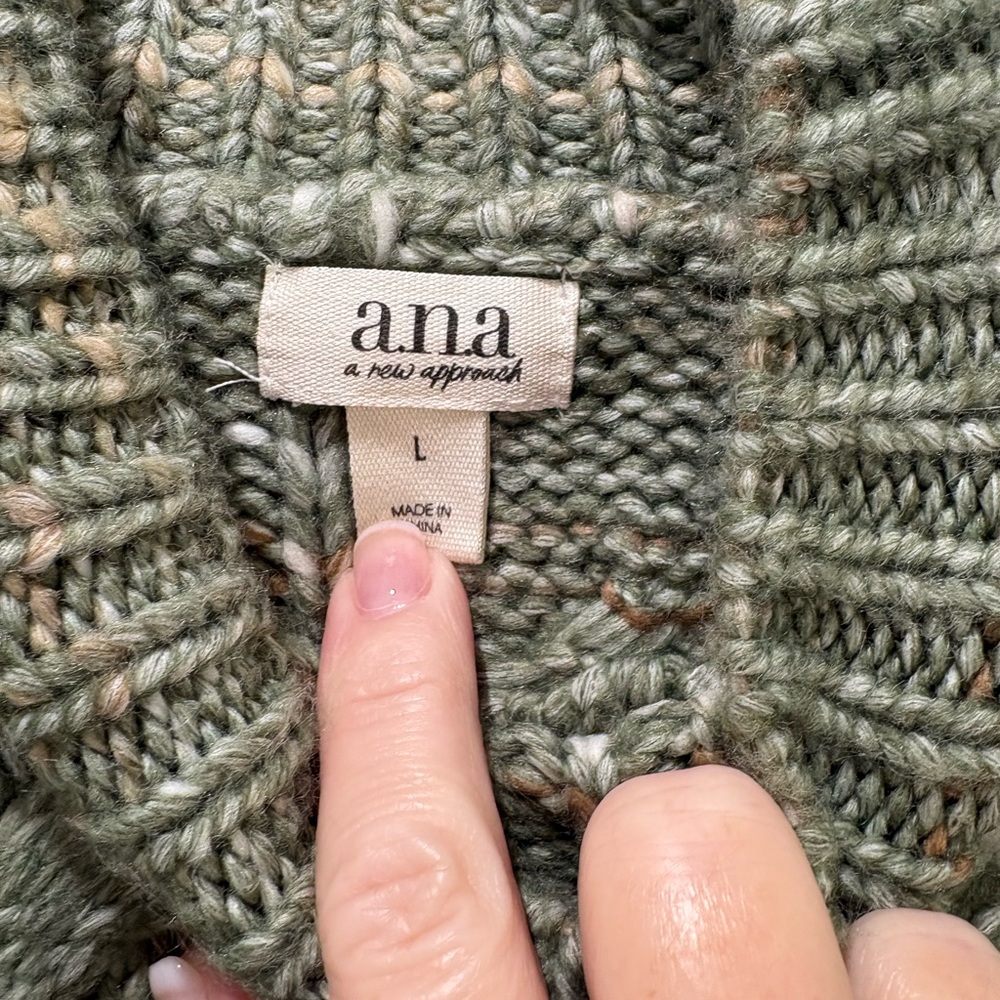 a.n.a Cable-Knit Mock Neck Sweater in Sage with Multicolor Flecks - Picture 4 of 5